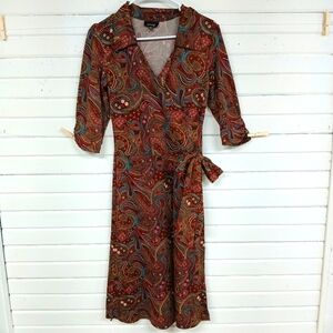 Snap Womens Medium Wrap Dress Vintage Look Paisley Print